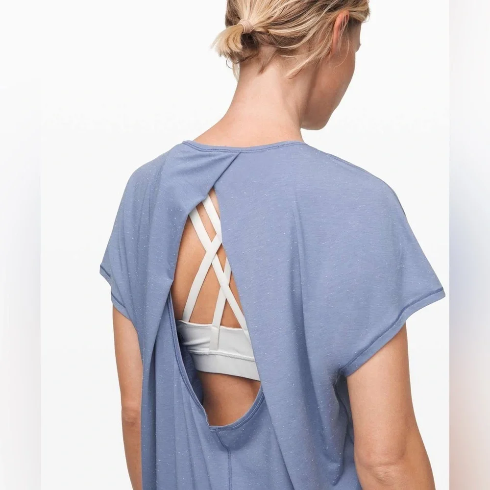Lululemon Get Set Short Sleeve Open Back Key Hole Running Gym Workout Shirt